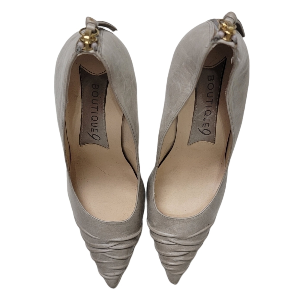 Boutique 9 Tan Mottled Leather Scrunch Toe Faux Zip Pump Heels Size 7.5 - Picture 4 of 12